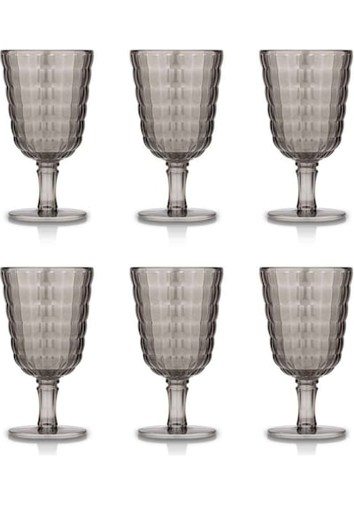 Akrilik Füme 6'lı Kadeh & Su Meşrubat Kahve Yanı Bardağı 450 ml ( Cam Değildir )
