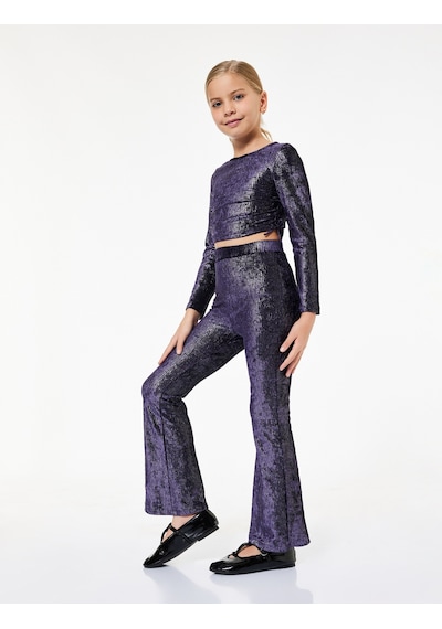 Koton Parlak Detaylı Beli Lastikli Slim Fit İspanyol Paça Pantolon Mor 6wkg40224ak Mor