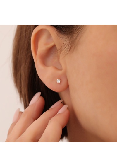 925 Ayar Gümüş Minimal Tektaş Küpe- Çap:3,25 Mm Gold