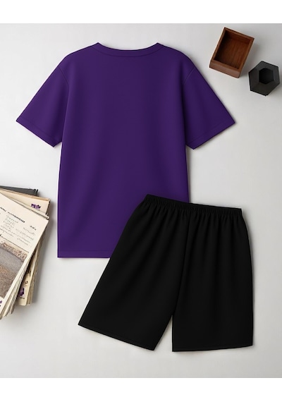 Uyguntarz Unisex Brooklyn Baskılı Tasarım Şort Takım Mor