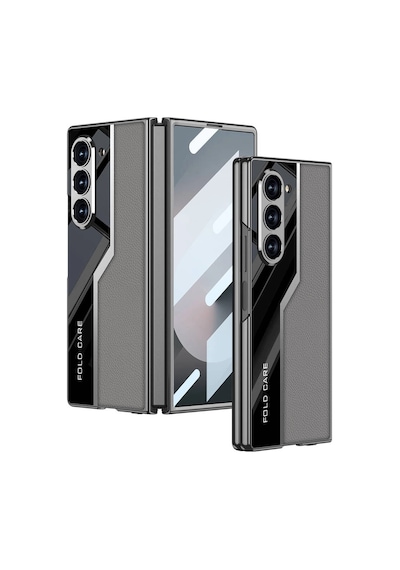 Samsung Galaxy Uyumlu Z Fold 6 Kılıf Ultra İnce Kamera Korumalı Pc + Deri Arka Yüzey Zore Kıpta Poligan Kapak Çok Renkli