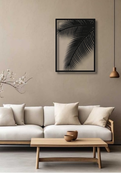 Çerçeveli Palmiye Desenli Metal Duvar Dekoru