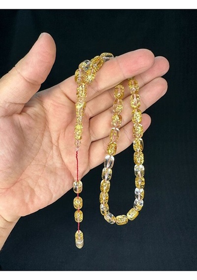 Altın Varaklı Uçak Camı Tesbih Kapsül Kesim 12mmx8mm Şeffaf Renkli T-744