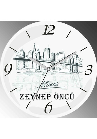 Kişiye Özel Mimar Gri Çap 30cm Sessiz Akar Bombeli Gerçek Cam Duvar Saati Gri