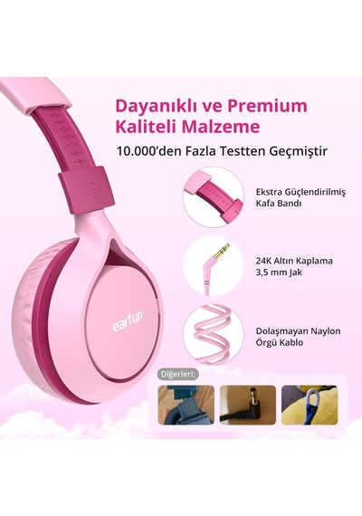 S1 Kablolu Kulaküstü Çocuk Kulaklık - Ayarlanabilir Kafa Bandı - Okul/seyahat/erkek/kız Çocuklar/bilgisayar/tablet Için Taşınabilir - Pembe