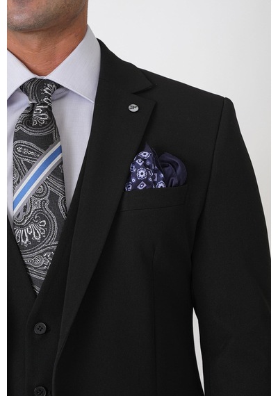 Efor Slim Fit Çift Yırtmaç Esnek Yünlü Siyah Yelekli Takım Elbise Tk 958