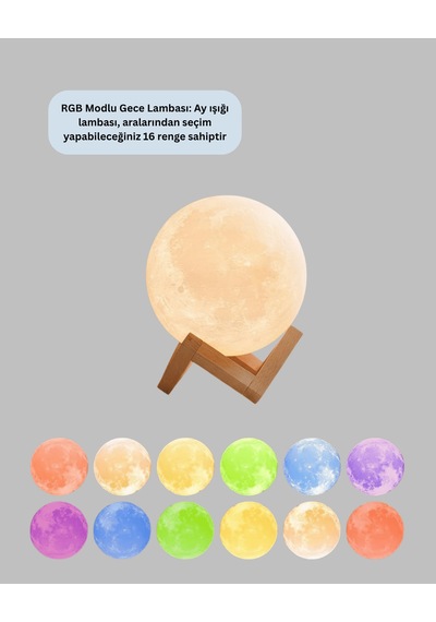 Ay Lambası 16 Renkli 3d Baskılı Ahşap Standlı