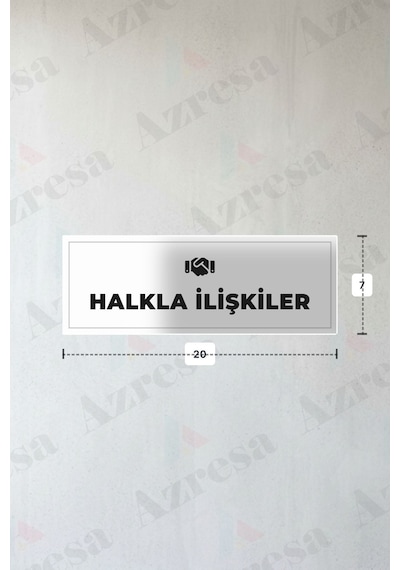 Halkla İlışkıler Yazılı - Metal - Beyaz Renk - Kapı İsimliği - 20x7 Cm