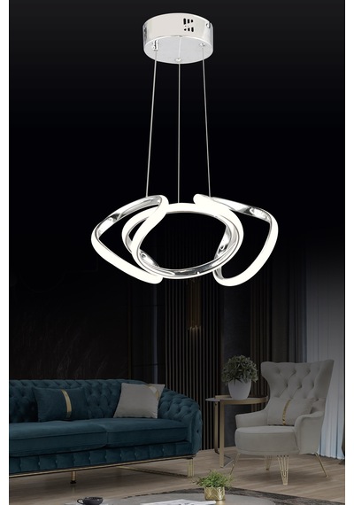 Ld 016 Topsuz Model Krom 3 Renkli Salon Ve Oturma Odası İçin İdeal Alüminyum Avize, 35x70 Krom