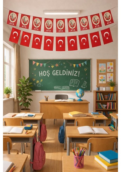 23 Nisan Süsleri 23 Nisan Hediyeleri İpli Ay Yıldızlı Bayrak 50 Li, 50'li Mini İ Pli Ata Baskılı Bayrak