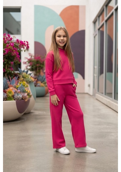 New Kids Kız Takım Çocuk Kapşonlu Uzun Kol Fuşya Detaylı Kız Takım -91231