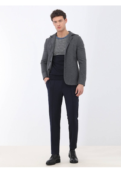 Kip Antrasit Düz Modern Fit Yün Karışımlı Takım Elbise 001