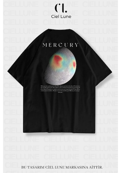 Nevermind Unisex Kadın Erkek Merkür Baskılı Özel Tasarım Oversize Siyah