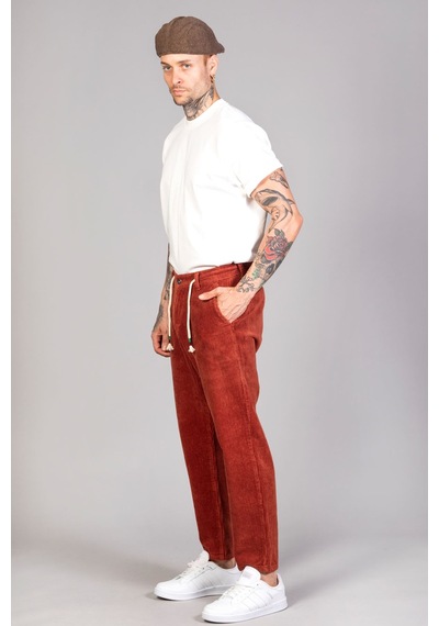 Little Cup Jeans Co Erkek Kiremit Baggy Fit Rahat Kalıp Kadife Pantolon