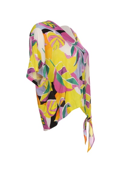 Ysatis Oversize V Yaka Kısa Kol Crop Bluz - Yazlık Siyah