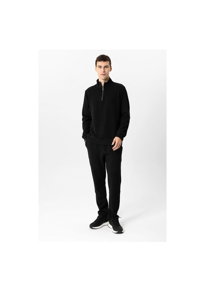 Backandbond Siyah Regular Fit Dik Yaka Yarım Fermuarlı Sweatshirt