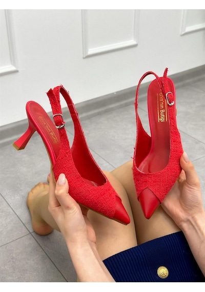 Ervanın Butiği Kırmızı Tüvit Vine Maskelet Detay Kadın Stiletto-4517