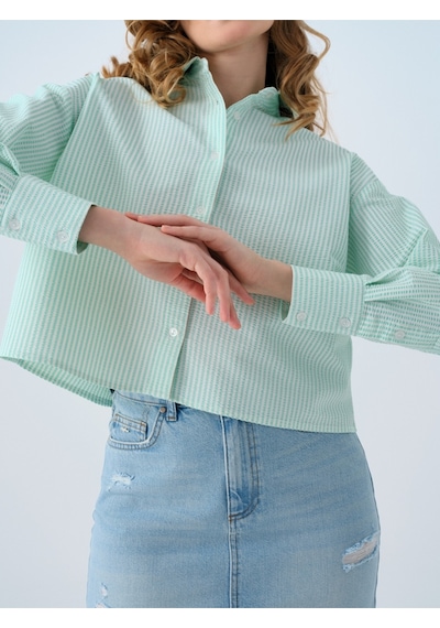 Regular Long Crop Kadın Gömlek U.kol Mint Yeşili