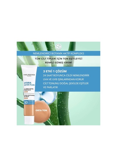 Orta Ton Bb Krem Spf50 Ton Eşitleyici Renkli Nemlendirici Güneş Kremi Hydra Water Plump 40 Ml Bej