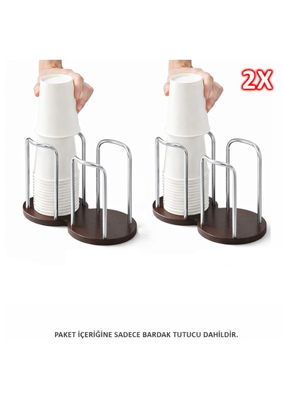 Microcase Ahşap Görünümlü Bardak Tutucu Düzenleyici Çift Bölmeli 2 Adet Al5436 Gümüş