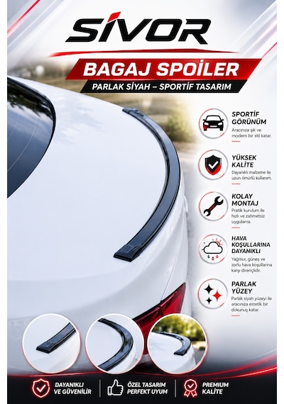 Chery Alia Uyumlu Parlak Siyah Bagaj Spoileri Premium Kalite Sportif Tasarım