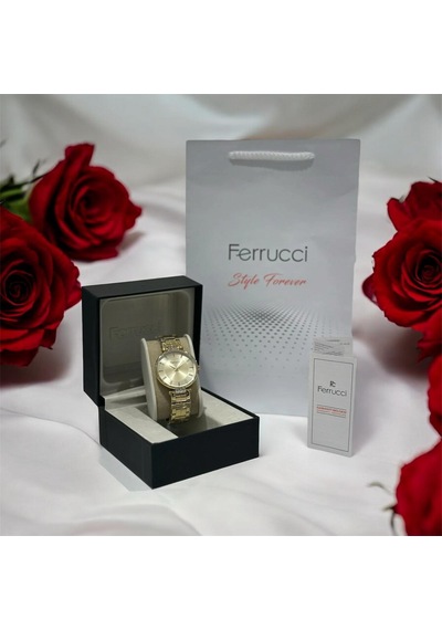 Ferrucci Kararmaz Çelik Kasa&kordon-taşlı Şık Kadın Kol Saati 36 Mm Çap Gold