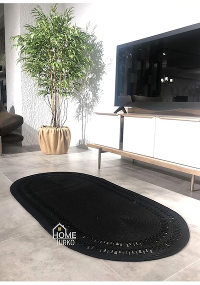 Home Turko Hasır, Kilim, Paspas, Jüt Yolluk, Siyah Desenli, Kolidor, Balkon, Mutfak, Halısı, Dekoratif Paspas 60 X 9 Diğer
