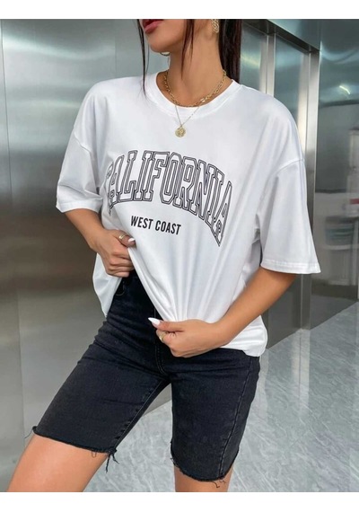 Noıssey Beyaz California Baskılı Oversize Unisex