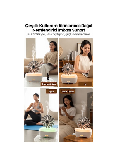 Değirmen Hava Nemlendirici Aroma Difüzörü Aromaterapi Rgb Ledli Buhar Makinesi