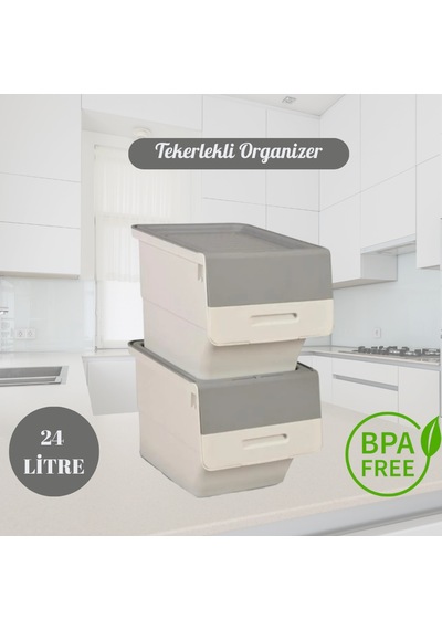 Motek Tekerlekli Patateslik Soğanlık Oyuncak Kutusu Patateslik Soğanlık Sepeti 2x12lt Beyaz+gri Diğer