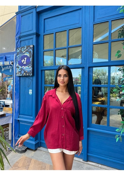 WeShaya Bordo Viskon Cepli Gömlek Bordo