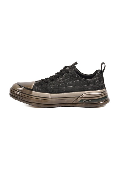 Voyager Siyah Hakiki Deri Kroko Desenli Kalın Taban Erkek Casual Ayakkabı Sneaker E058 M