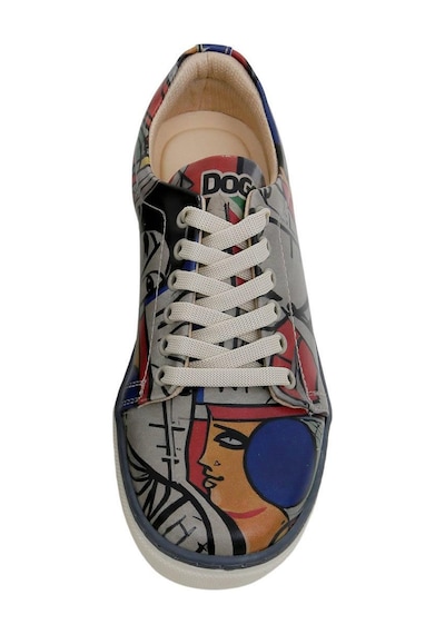 Kadın Vegan Deri Gri Sneakers - Cubic Faces Tasarım Çok Renkli