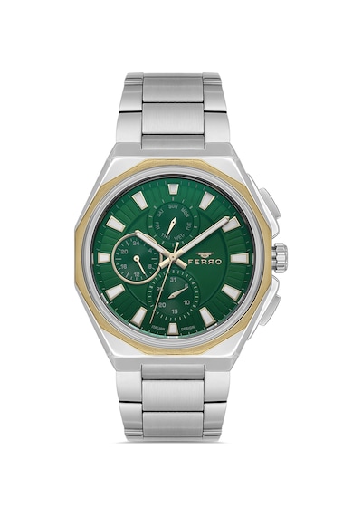 Ferro Fm11590awt-d6 Quartz Çelik Gri Yeşil Kadran 44 Mm Erkek Kol Saati