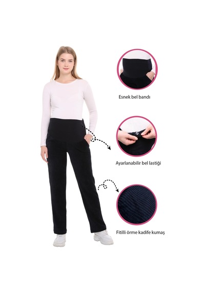 Luvmabelly Myra8511 Beli Ayarlanabilir Kışlık Kadife Hamile Pantolonu -lacivert-lacivert