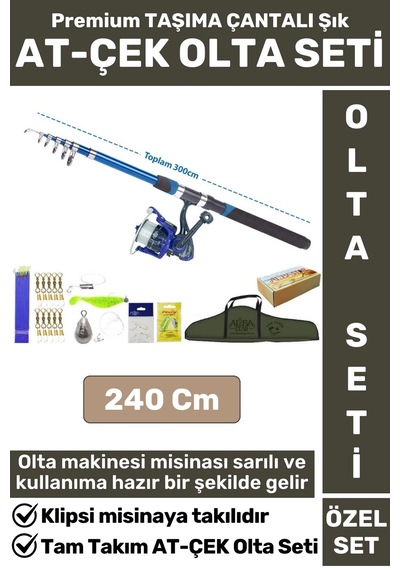 Profesyonel Kullanıma Hazır Taşıma Çantası Hediyeli Balıkçı Tam Takım At-çek Spın Olta Seti 240 Cm