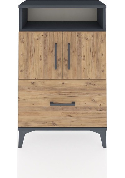 Arges Komodin 2 Raflı Tek Çekmeceli 2 Kapaklı 60x30x96 Antras... Antrasit