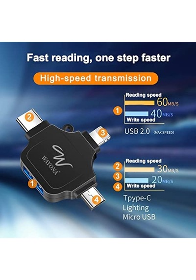 Wayona 4'ü 1 Arada Otg Adaptörü Flash Bellek Konnektörü, Otg Adaptörü, Siyah Standart