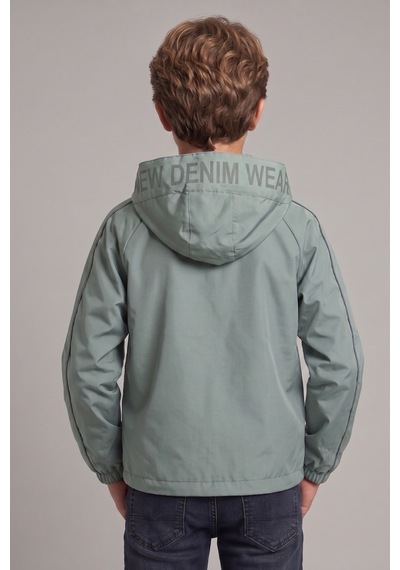 Erkek Çocuk Kapüşonlu Kolları Şeritli Baskılı Bondik Kumaş Mevsimlik Mont Mm5011 Mint