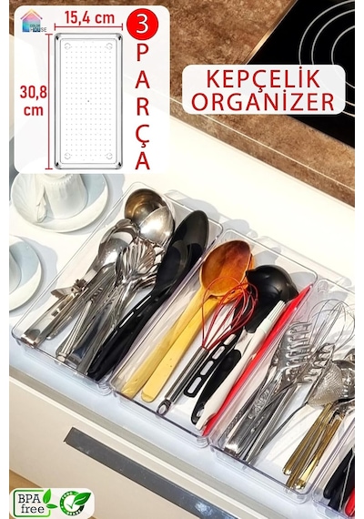 Color House 3 Adet Kepçelik Organizer Şeffaf Çekmece İçi Düzenleyici 30,8 Cm 15,4 Cm X3 Adet Şeffaf 30 X 49 Diğer