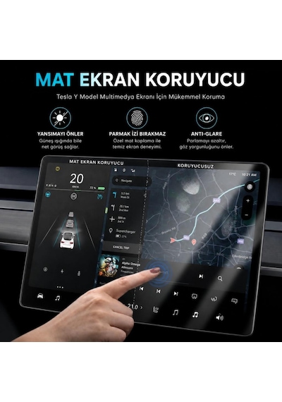Tesla Model Y İle Uyumlu Mat Ekran Koruyucu 16 İnç Multimedya, 9h Esnek Nano Cam, Anti Glare