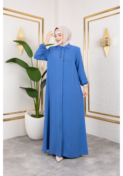 Nevayla Moda Salaş Kesim Aerobin Kumaş Ferace / Mavi - F137