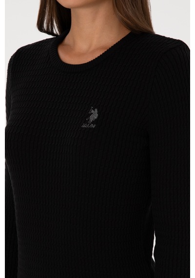 U.S. Polo Assn. Kadın Siyah Bisiklet Yaka Basic Kazak 50307763-VR046