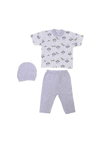 Ilkebebe Sebi Bebe Bebek Pijama Takımı 4015-Beyaz-Gri-0-3 Ay (56 Cm) Beyaz - Gri