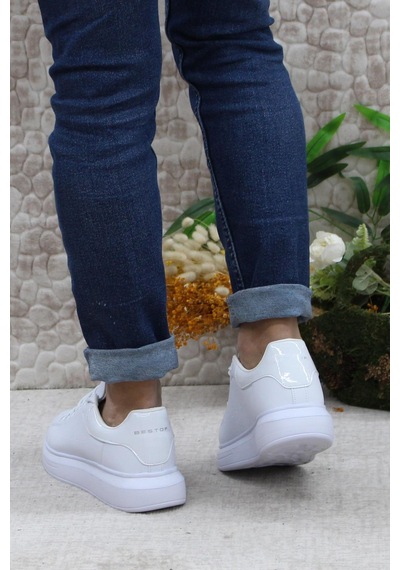 Fort B-150 Beyaz Rahat Kalın Taban Sneaker Erkek Spor Ayakkabı Beyaz