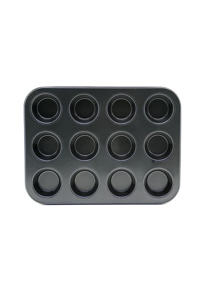 12 Gözlü Metal - Siyah Düz Muffin - Kek Kalıp 5468 Çok Renkli