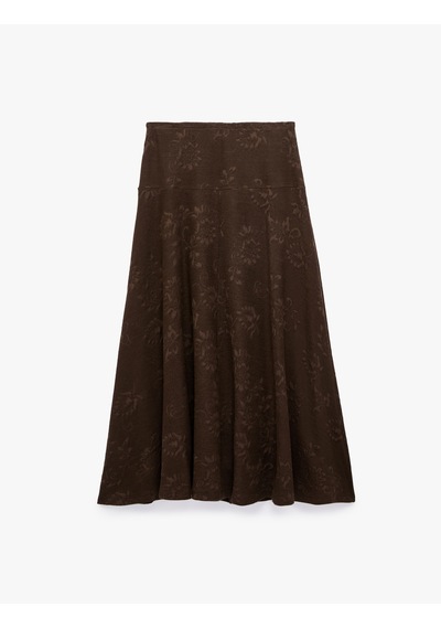 Koton Pileli Floral Dokulu Midi Kloş Midi Etek Kahverengi 7wak10081ek Kahve