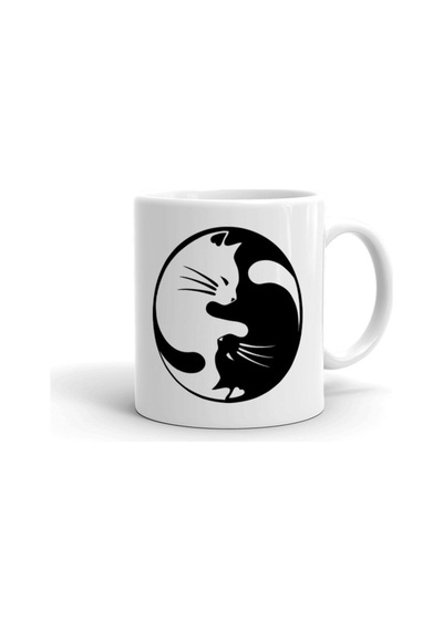 Yin Yang Kediler Seramik İthal Porselen Seramik Kupa Bardak Çok Renkli