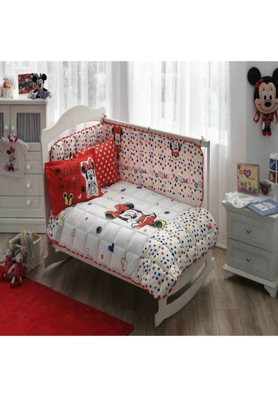 Taç Lisanslı Bebek Uyku Seti Minnie Mouse Sketch Baby Kırmızı