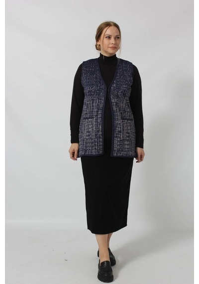Moda Berray Y366 Mavi-beyaz Mozaik Desenli Cepli Mevsimlik Anne Yelek Mavi-beyaz